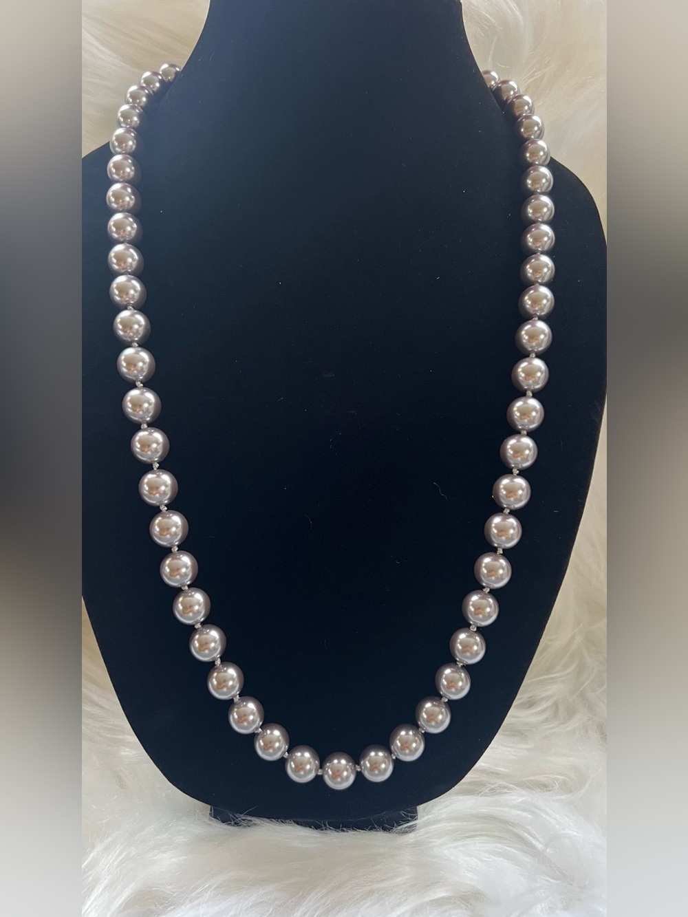 Vintage Joan Rivers 30” Graduated Pearl Necklace - Silver Gray 10mm - NWOT Gorg